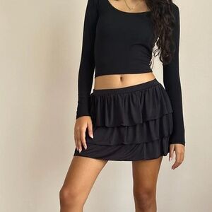 Sefone Tiered Mini Skirt In Slinky Black